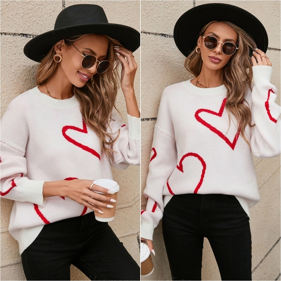 Falling for Hearts Sweater - White - Picture 1 of 4